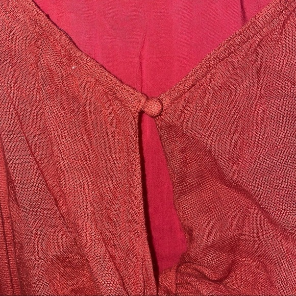 burnt Orange Lush Linen Cotton Key Hole Tie Back Romper - Picture 6 of 6